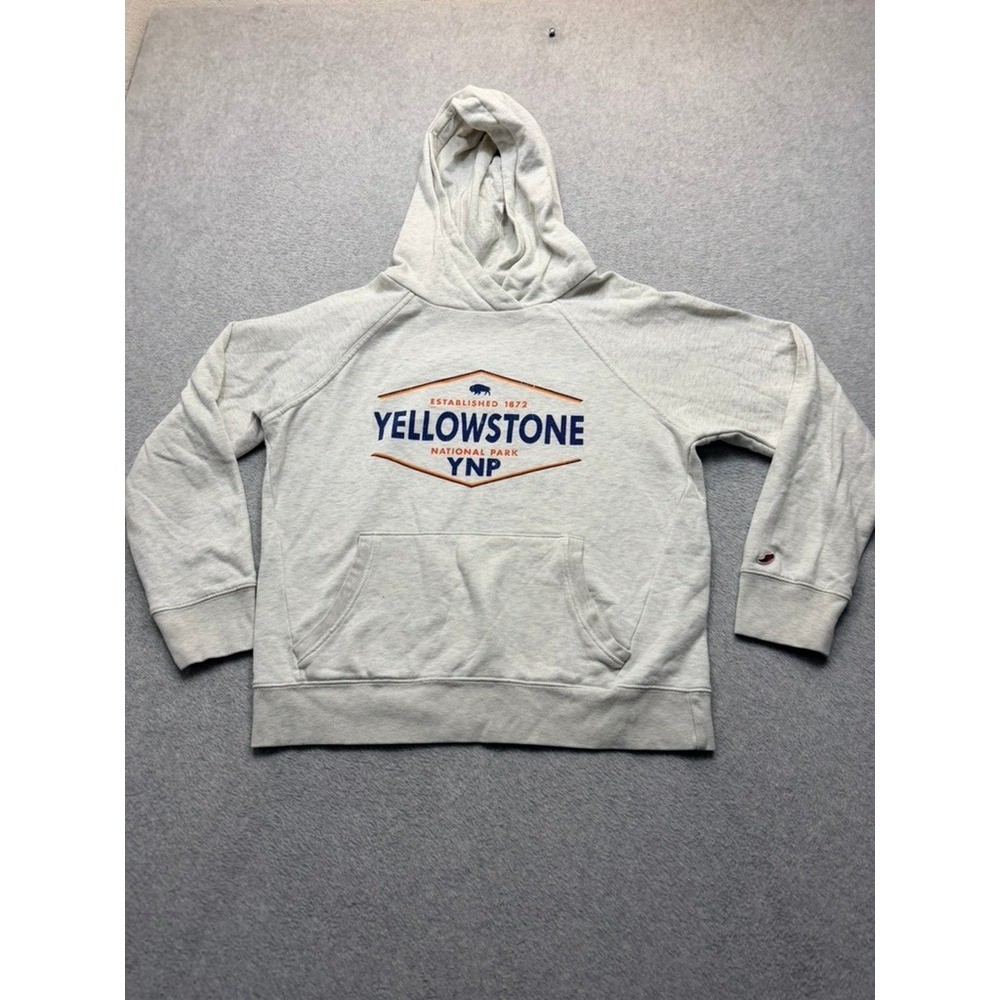 Yellowstone National Park Graphic Hoodie Gray Raglan Sweatshirt YNP Bison M